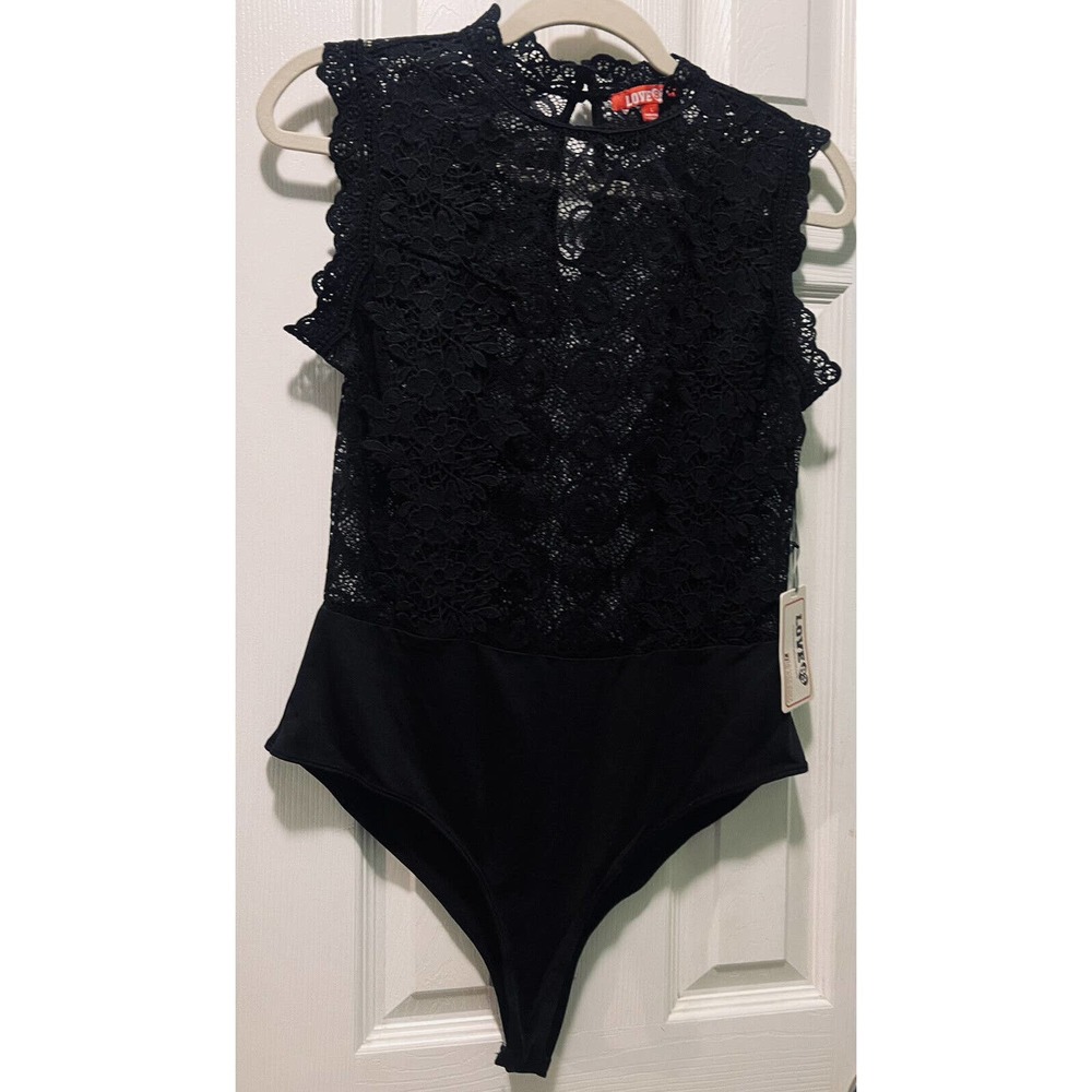 Love 83 Black Laced Body Suit New With Tags Size Large Button Closure Black